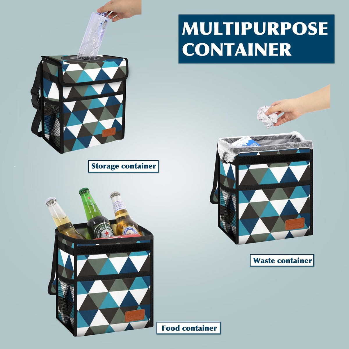Femuar Leak Proof Car Trash Can with Lid - Waterproof Automotive Garbage Bin for SUVs, Collapsible and Portable Car Trash Bag, Black