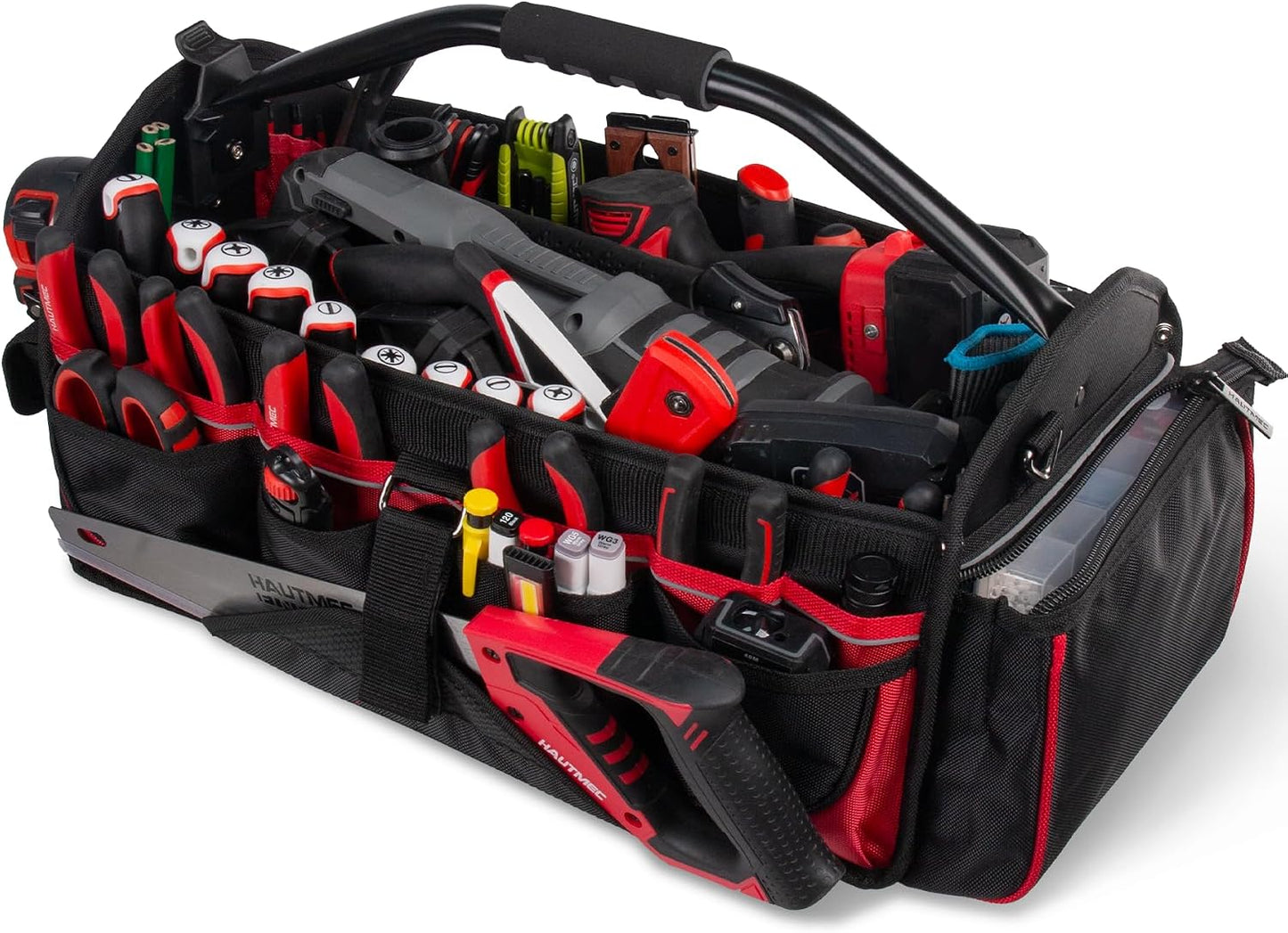 HAUTMEC 13 Inch Tool Bag, Foldable Open Top Tool Bag with Stiff Frame, Heavy-Duty Tool Tote with Padded Handle, Water-Resistant Base, Portable Tool Organizer for DIY & Jobsite Use – TB0001