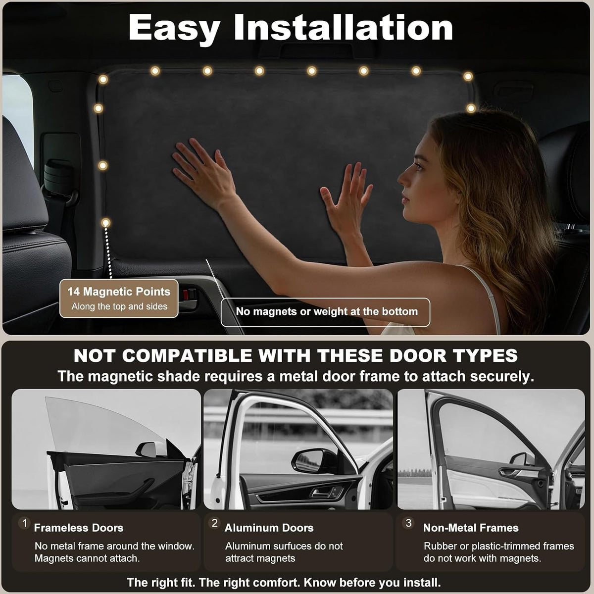 XCBYT Car Window Shades - 4 Pcs Car Privacy Curtains - 100% Block Light Car Window Covers - Magnetic Side Window Sun Shade Keeps Cooler for Breastfeeding, Taking a nap, Changing Clothes, Camping
