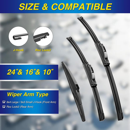 5 PLUS® Silicone Windshield Wipers Replacement for 2007-2014 Ford edge, 2007-2015 Lincoln MKX Wiper Blades(Set of 3),Automotive Replacement Windshield Wiper Blades For My Car-26"/20"/14" - Colors A