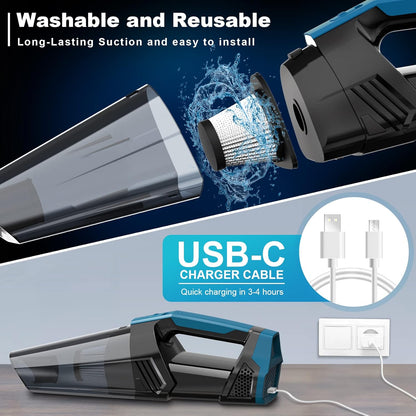 Blestan Handheld Vacuum Cordless Portable Car Vacuum with LED Light, High Power Suction, 3 in 1, Lightweight Rechargeable Hand Vacuum, Hand Held Vacuum Cleaner for Car Home Office, Pet Hair, Black