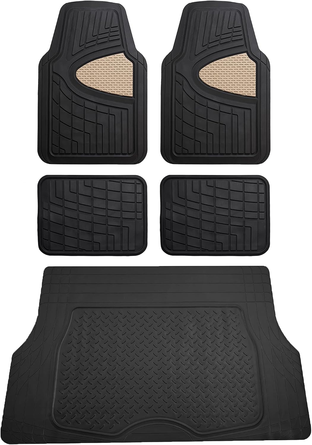 FH Group Automotive Floor Mats - Heavy-Duty Rubber Floor Mats for Cars, Universal Fit Full Set, Climaproof & Trimmable Floor Mats for Most Sedan, SUV, Truck, Black