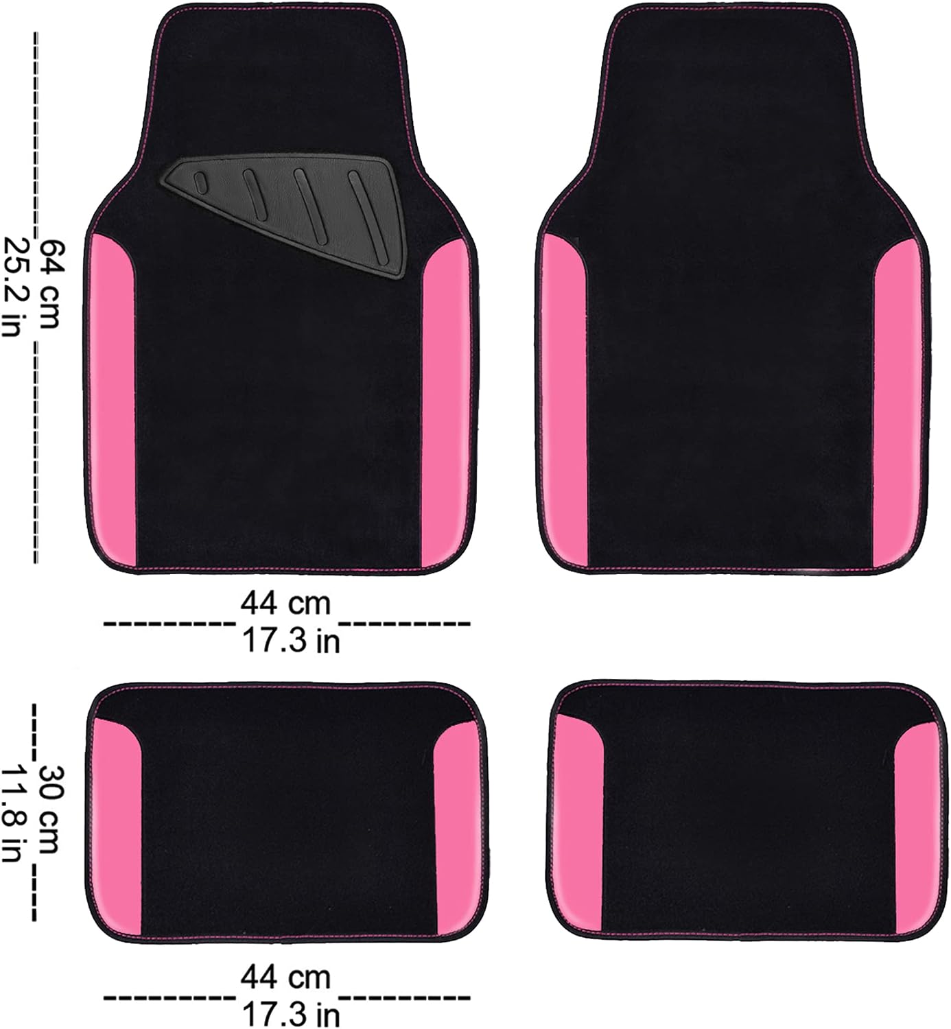 CAR PASS Rainbow Waterproof Universal Fit Faux Leather Car Carpet- Anti-Slip Nibbed Backing Floor Mats for SUV, Vans,Sedans,Trucks, Automotive Set of 4 for Women (Black with Red)