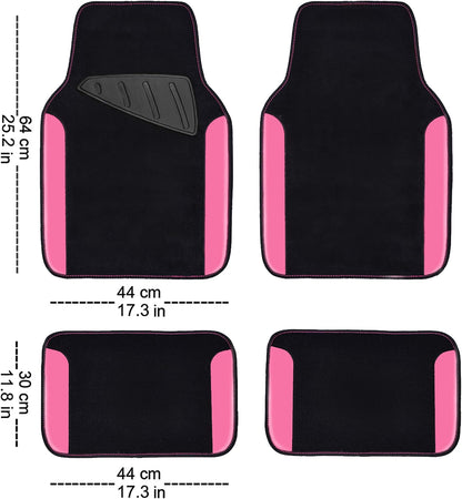 CAR PASS Rainbow Waterproof Universal Fit Faux Leather Car Carpet- Anti-Slip Nibbed Backing Floor Mats for SUV, Vans,Sedans,Trucks, Automotive Set of 4 for Women (Black with Red)