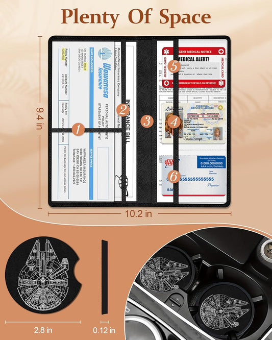 Slohif Car Registration and Insurance Card Holder with Magnetic Shut - Vehicle Glove Box Organizer Women Leather Automobile License Holders Coasters Auto Accessories Case for Document,Strawberry