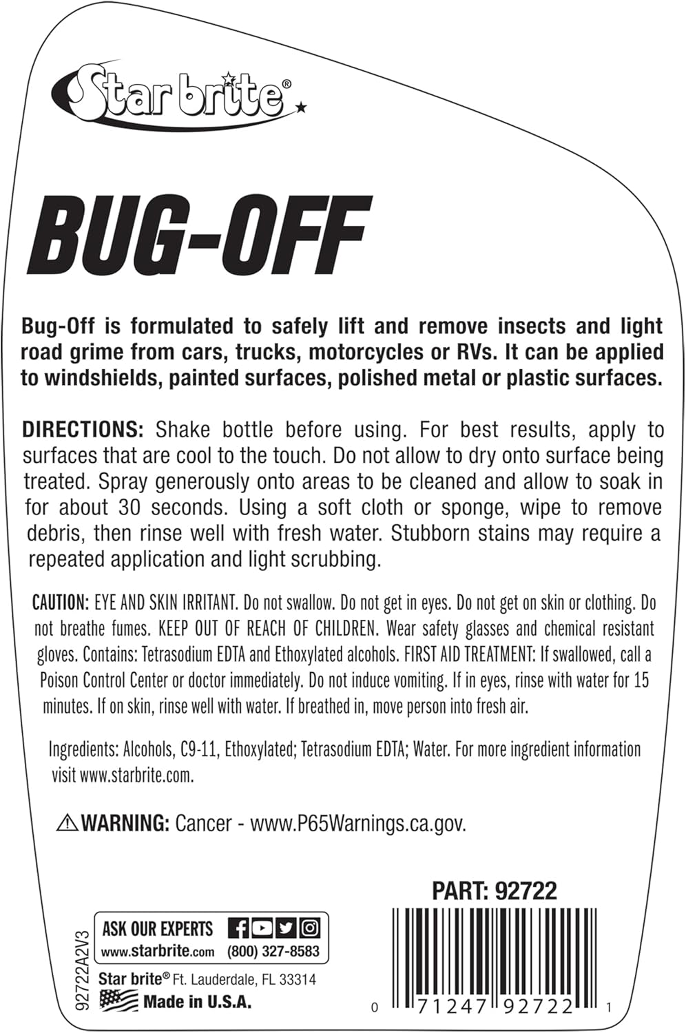 STAR BRITE Bug-Off - Bug Bit & Road Grime Remover for Cars, Trucks, Motorcycles, RVs - Excellent for Glass, Paint, Plastic & Metal