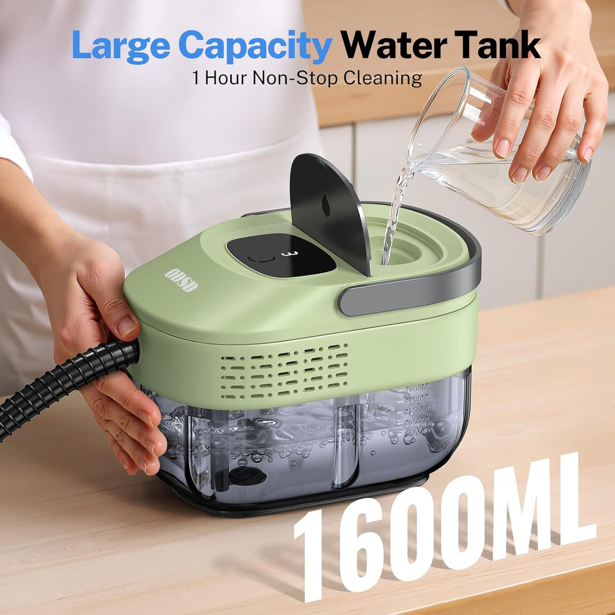 ODSD Steam Cleaner for Home & Car, 3-Level Adjustable Steamer for Cleaning, 15s Heat-Up & 1.6L Large Tank, Handheld Steam Cleaner for Car Detailing, Home, Tile, Grout,Furniture with 15pcs Accessories