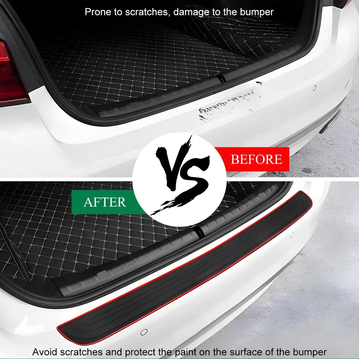 Car Rear Bumper Protector Guard, Anti-Scratch Auto Trunk Door Entry Protection Strip, Non-Slip Rubber Bumper Protective Cover Guard for Most Cars Trucks SUVs (Black, 41")