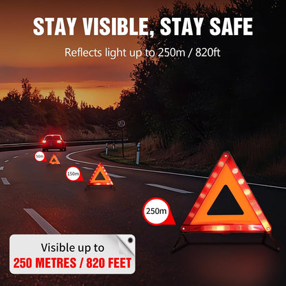 XOOL Emergency Warning Triangle Kit – Roadside Safety Kit with Reflective Warning Triangles, High-Visibility Safety Vests, Storage Bag & Gloves for Car Breakdowns & Emergencies