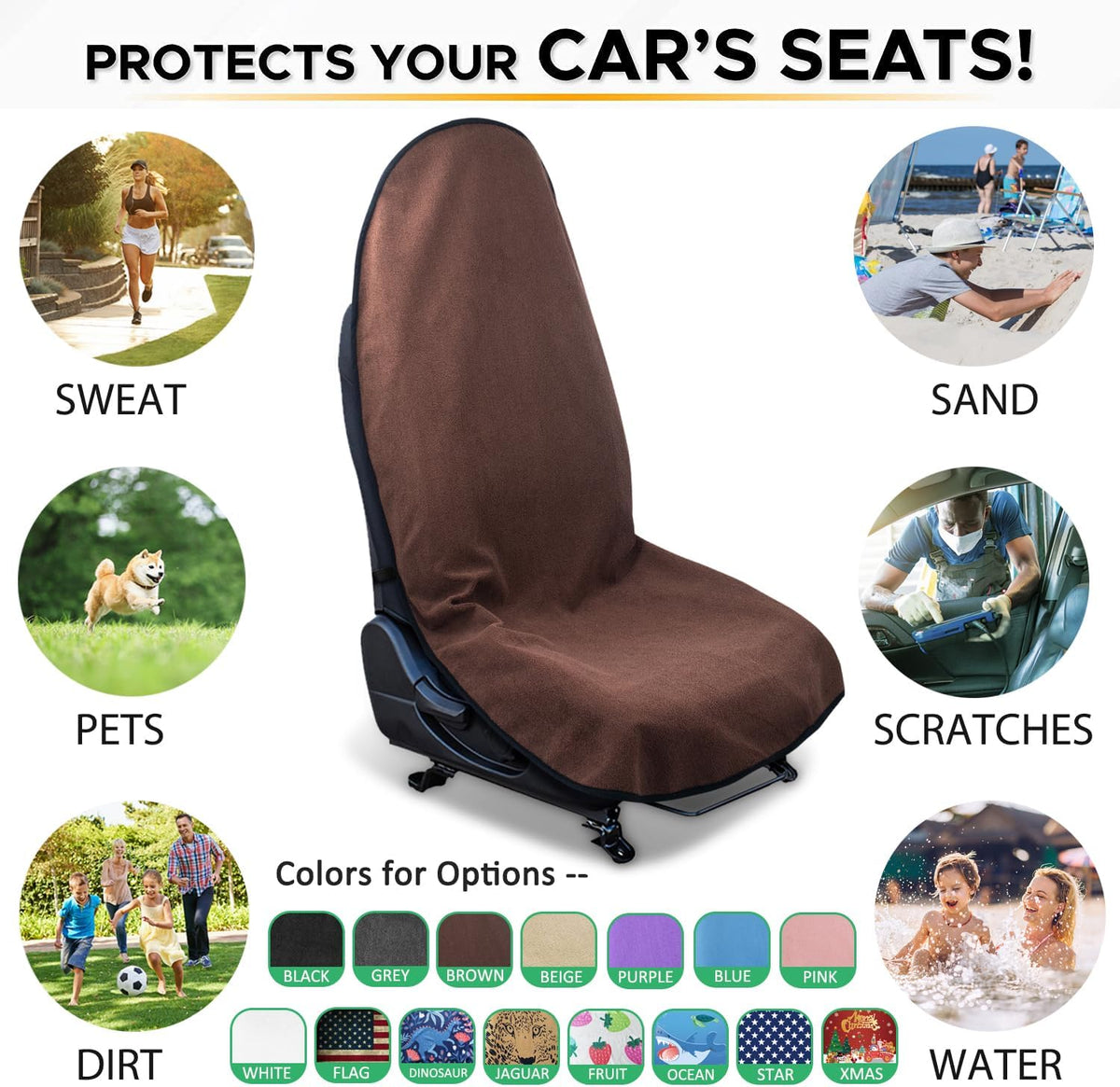 Waterproof Sweating Car Seat Cover for Post Gym Workout, Running, Swimming, Beach and Hiking, Universal Fit Non-Slip Towel Bucket Seat Protector for Cars SUV Trucks, Machine Washable (Grey)