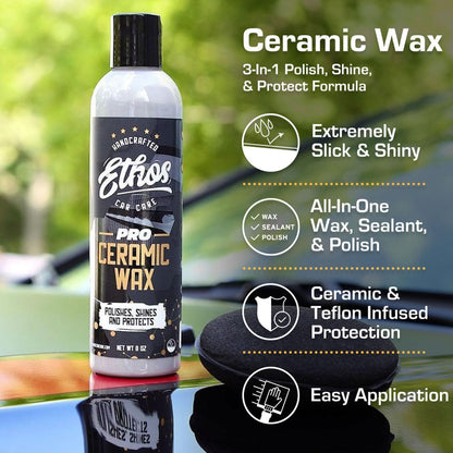 Ethos Ceramic Speed Wax – SiO2 Ceramic Coating Spray for Cars – Hydrophobic Car Wax Spray Top Coat Polish – High Gloss Shine, Ceramic Spray Wax – 12+ Month Protection