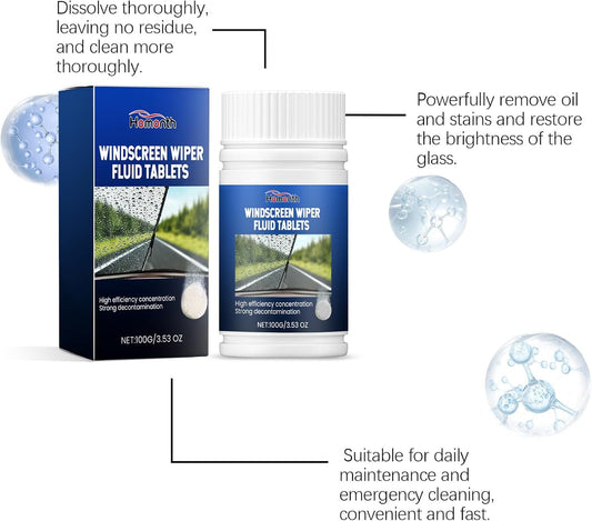 Surakey 100g Car Windshield Washer Fluid Concentrated Clean Tablets,Windshield Wiper Fluid Solid Effervescent Tablet, Remove Glass Stains,Clear Vision Professional Car Window Cleaner