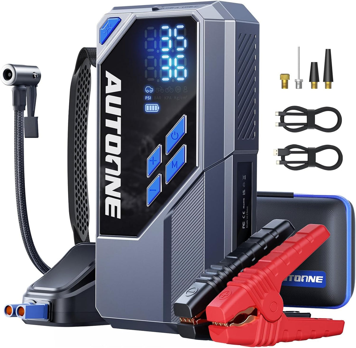 AUTOONE 6000A Car Battery Jump Starter Up to All Gas & 12L Diesel Engine, Car Battery Jumper Starter Portable 12V Jump Box with USB Output, Storage Case, LED Flashlight