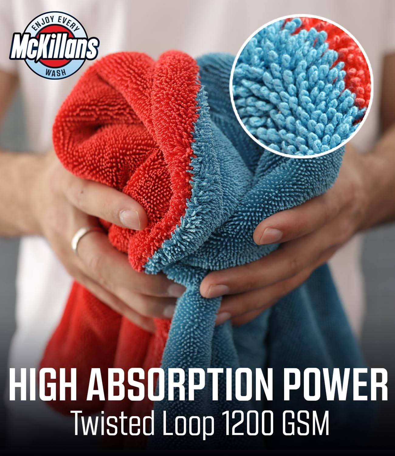 McKillans® Extra Large Dual-Color Car Drying Towel XL - Edgeless & Ultra Soft & Absorbent - 36" x 28" - 1200 GSM Twisted Loop Microfiber Towel for Cars - Drying Towel Car Detailing - Car Wash Towels