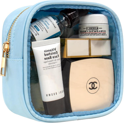 Small Clear Makeup Bag for Purse Small Cosmetic Bag Travel Size Toiletry Bags Cute Travel Makeup Bag,Coin Purse,Car Asscessories Organizer Storage Travel Essentials for Women Girls(Clear-Beige)