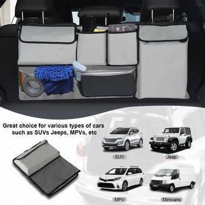 UYYE Trunk Hanging Organizer, Backseat Bag, Car Interior Accessories with 4 Pockets & 2 Mesh Pouches for Groceries, Will Provide More Storage Trunk Space for SUV, Jeep, MPVs