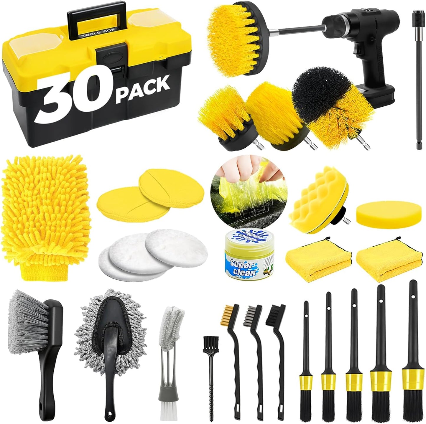 ALFLOD 30Pcs Car Detailing Kit, Car Detailing Brush Set, Car Wash Cleaning Kit, Car Dusters Extendable Handle Cleaning Exterior, Car Cleaning Gel, Car Cleaning Tools Kit for Interior, Exterior, Wheels