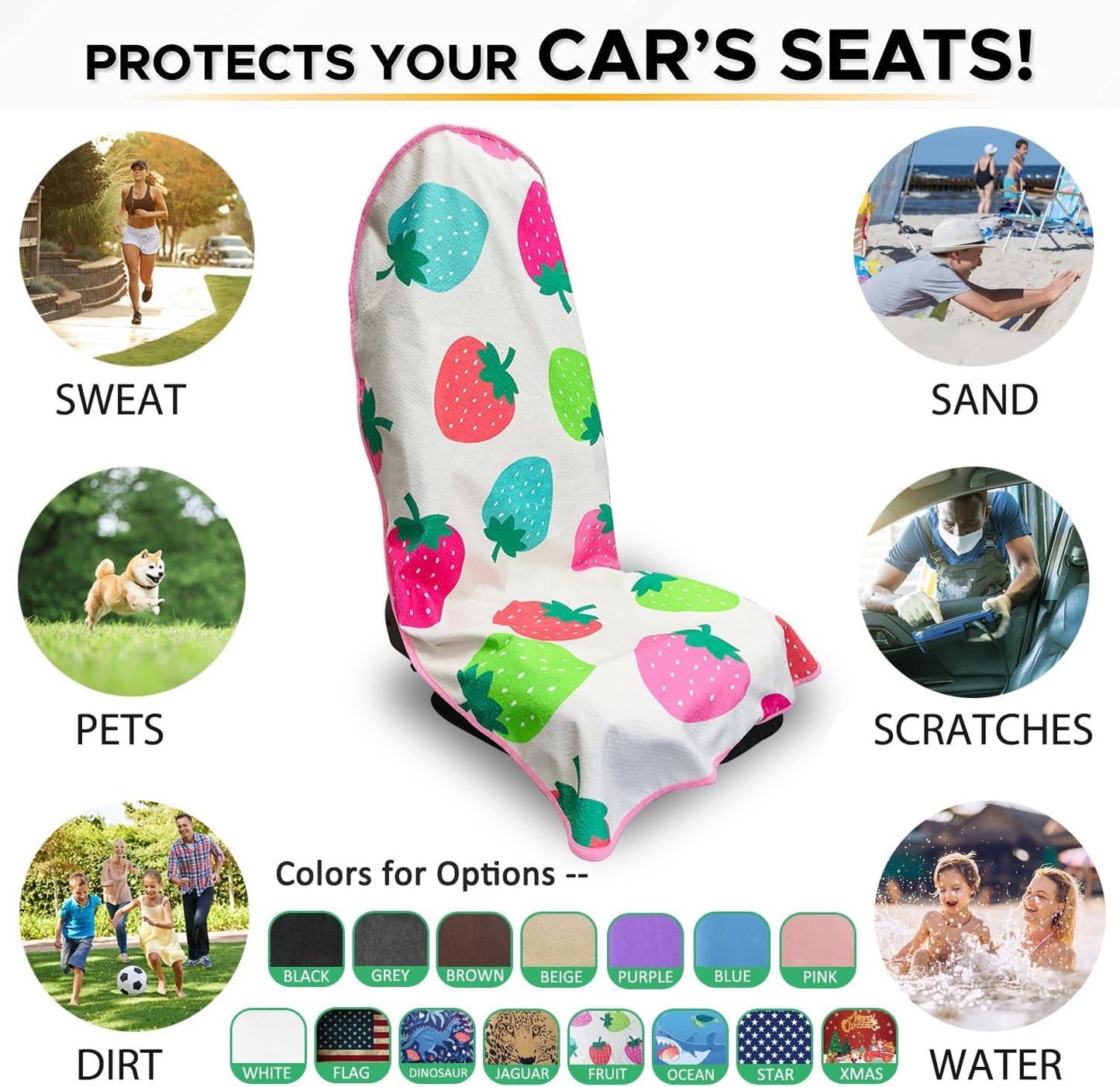 Waterproof Sweating Car Seat Cover for Post Gym Workout, Running, Swimming, Beach and Hiking, Universal Fit Non-Slip Towel Bucket Seat Protector for Cars SUV Trucks, Machine Washable (Grey)