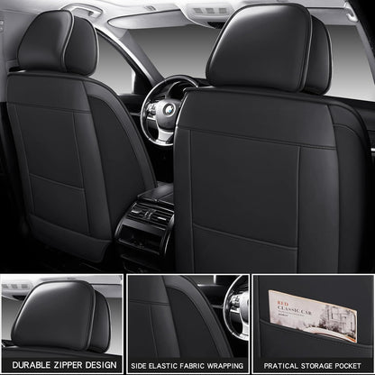 MINGBRON Car Seat Cover Full Set, Leather Car Seat Cover, Waterproof Seat Covers, Car Seat Cushion, Nappa Leather Seat Covers Car Seat Protector Universal Fit Most Cars Black