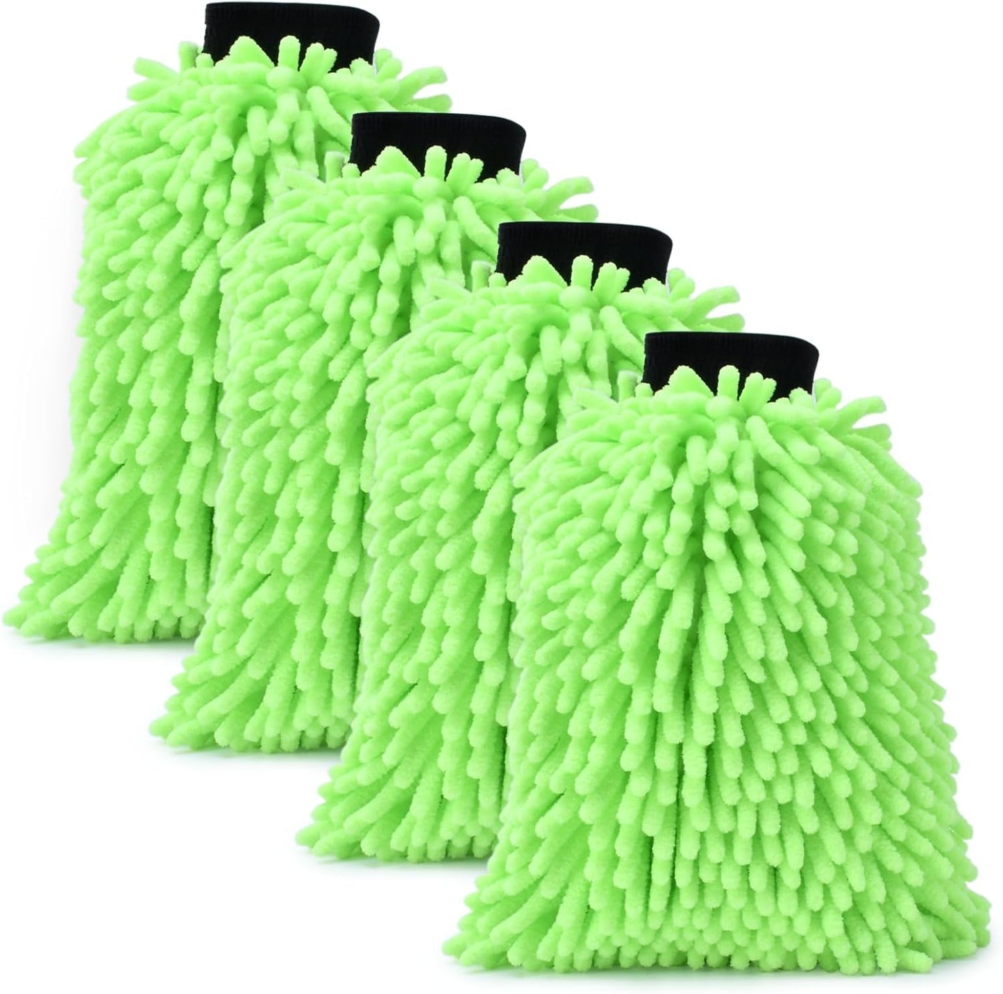 4Pcs Car Wash Mitt Microfiber Gloves Chenille Material Microfiber Towels for Car Washing Supplies Kit Scratch Free Cleaning Fluorescent Green + Royal Blue
