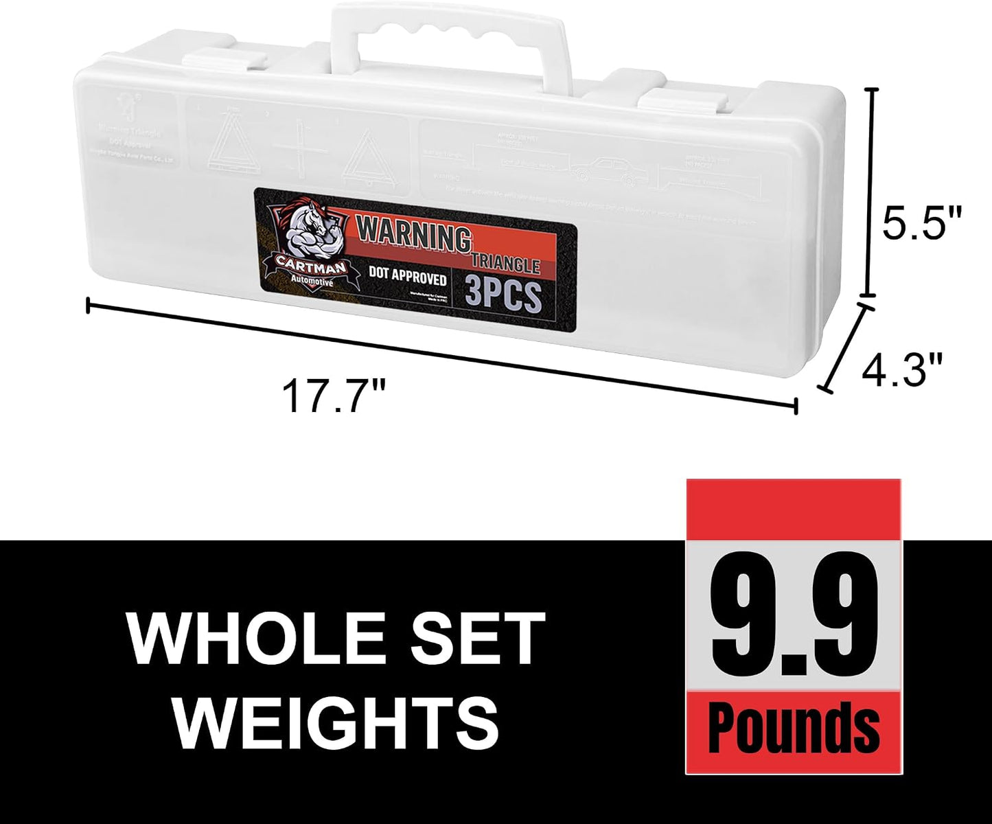 CARTMAN 3 Pack Warning Triangle DOT Approved, Identical to United States FMVSS 571 125 Reflective Warning Road Safety Triangle Kit with White Case