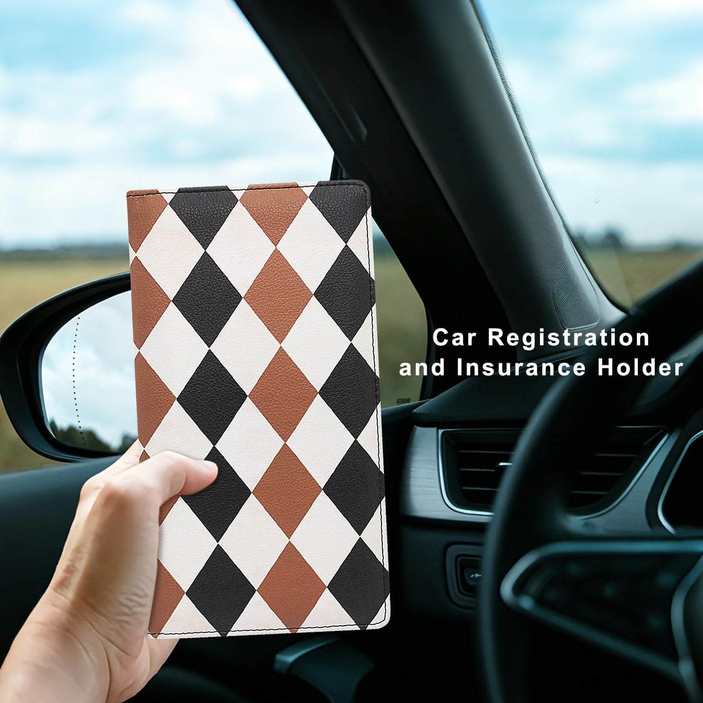 Car Registration and Insurance Holder, Premium Pu Leather Vehicle Glove Box Organizer - for Driver License, Cards & Essential Documents (L-Orange)