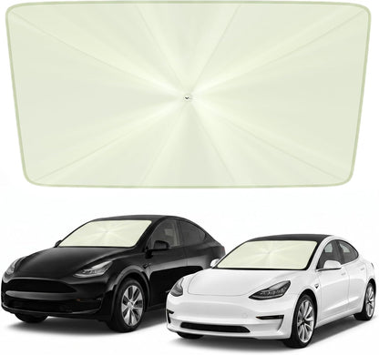 helloleiboo Car Windshield Sun Shade Umbrella 57" x 32", Windshield Sun Shade Foldable with 5-Layer Thickened Vinyl Coating Reflective Heat & UV Protection Fits Most Sedans & Compact SUVs