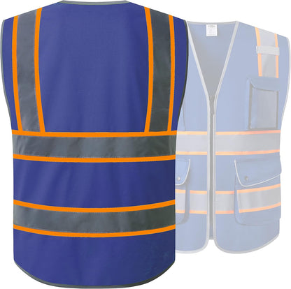 JKSafety 9 Pockets Class 2 High Visibility Zipper Front Safety Vest With Reflective Strips,Meets ANSI/ISEA Standard (Large, 150-Yellow) - Colors A