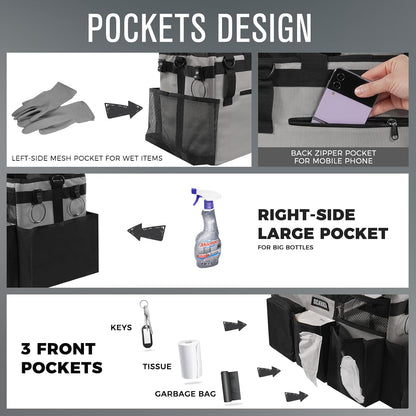 SCAVATA Wearable Cleaning Caddy Bag, Supplies Organizer with Handle & Shoulder Straps for Housekeepers, Under Sink & Car Cleaning Tool Organizer with 4 Foldable Dividers (Black)