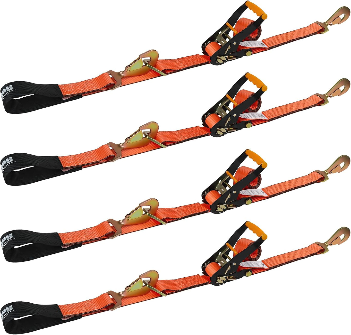 Heavy Duty Adjustable Car Tie Down Kit with Snap Hooks -Break Strength 10,000 lbs-Working Load 3333 lbs-2 Inch x 114 Inch - 4 Pack Axle Tie Down Straps (Yellow)
