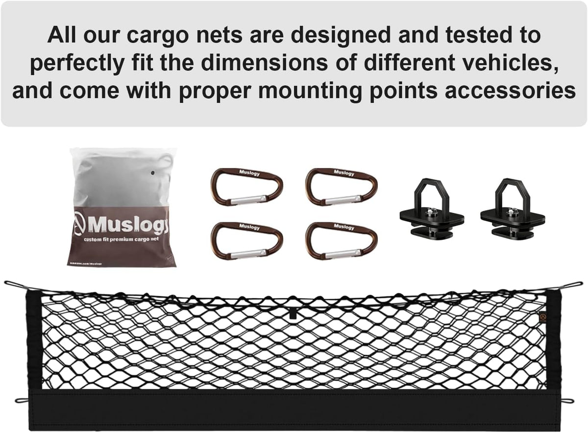 Muslogy Truck Bed Cargo Net Trunk Netting Compatible with 2023-2025 2026 Honda CR-V Accessories, Pickup Cargo Organizer SUV Sedan Storage Net w/Heavy Duty Carabiners - Colors A