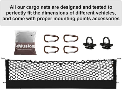 Muslogy Truck Bed Cargo Net Trunk Netting Compatible with 2023-2025 2026 Honda CR-V Accessories, Pickup Cargo Organizer SUV Sedan Storage Net w/Heavy Duty Carabiners - Colors A