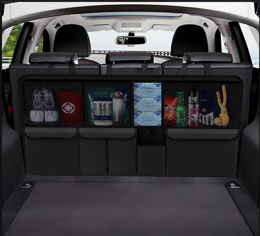 Car Trunk Organizer with 9 Large Pockets, Car Storage Organizer for SUV/MPV/Truck, Space Saver Travel Accessories (Black)