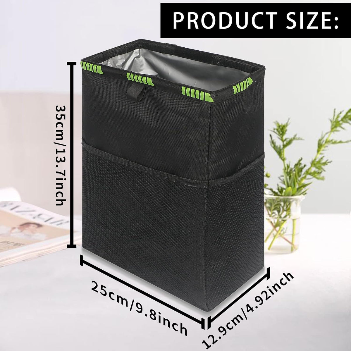 Homelove Car Trash Can, Leak-Proof Waterproof Trash Bin Collapsible Portable Auto Garbage Bag Large Capacity Trashcan Storage Bag Multipurpose Car Organizer Hanging (Black)