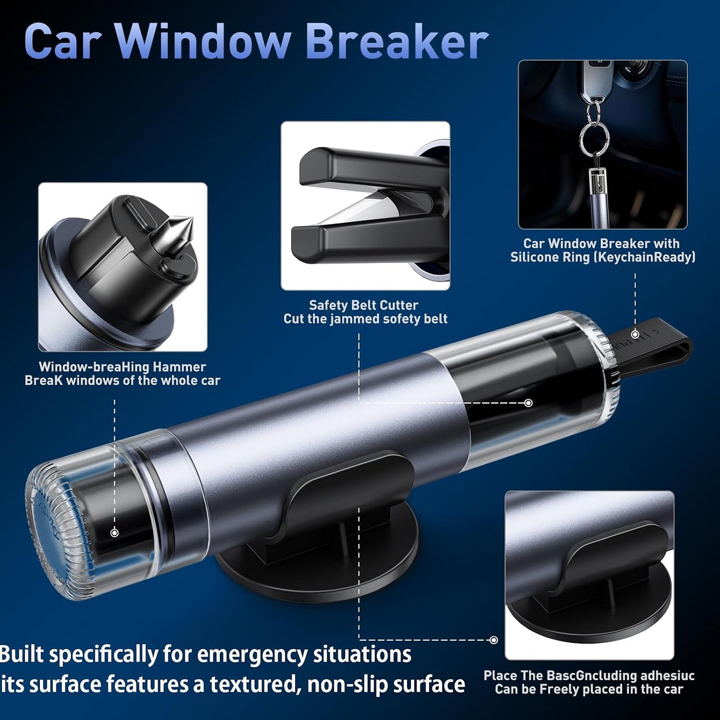 3-Pack Car Safety Hammer Seatbelt Cutter, 2026 Upgraded Transparent Lid Window Breaker Seatbelt Cutter Underwater, 2 in 1 Emergency Keychains car Window Breaker Tool, New Car Accessories