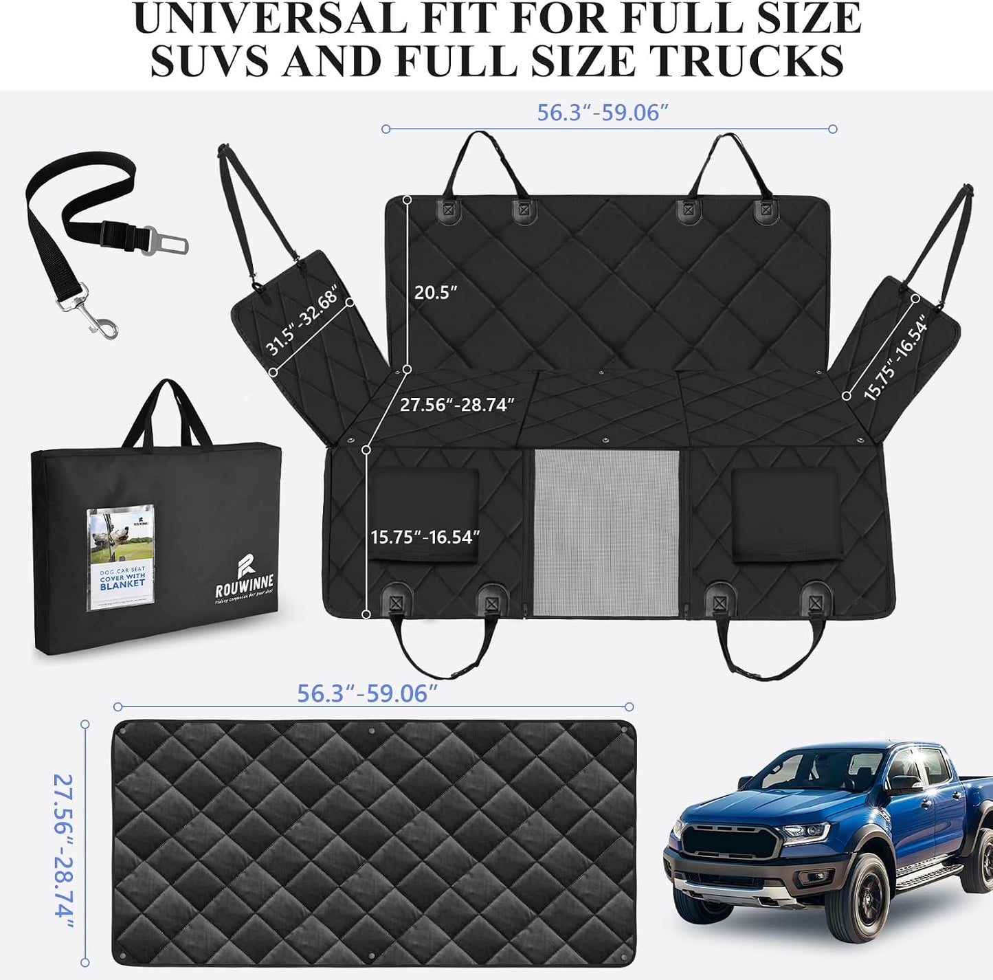 Back Seat Extender for Dogs-Large Space, Dog Car Seat Cover Hard Bottom Holds 420lbs, Sturdy Backseat Extender for Dogs,Upgraded Waterproof Pet Car Bed Dog Hammock for Car, SUV,Truck, Black