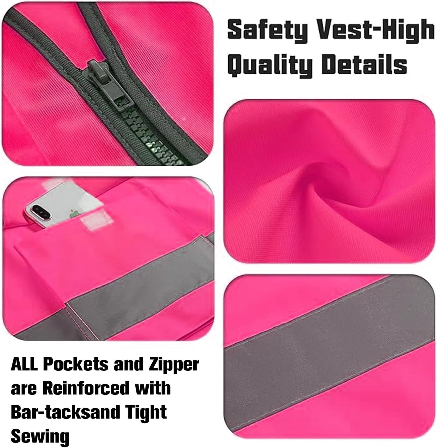 Safety Vests 20 Pack,Hi Vis Construction Vest with 5 Pockets and Zipper,Reflective Vest for Men Women Work One Size