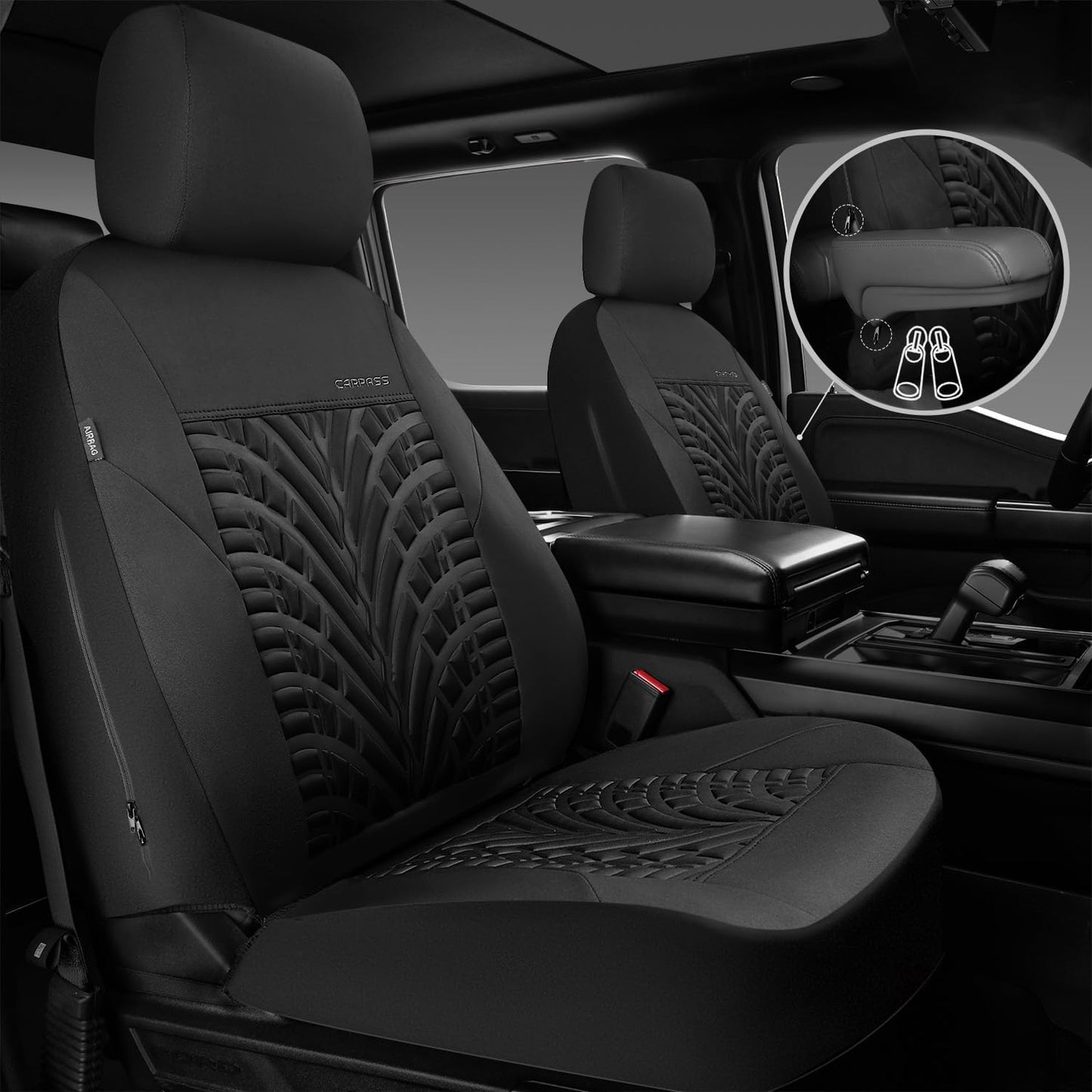 CAR PASS Car Seat Covers Full Sets, Front & Split Rear Bench for Car, 3D Tyre Embossed Automotive Interior Covers, Airbag Compatible, Quick Setup Universal Fit Seat Covers for Car, SUV(Charcoal)