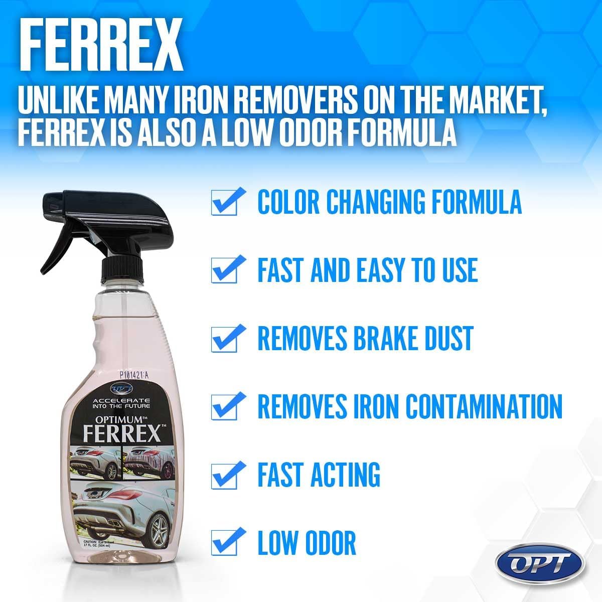 Optimum FerreX Iron Remover - Removes Brake Dust and Ferrous Oxides, Paint Safe Formula, For Auto Detailing Cars, RV's, Motorcycles, and Boats (17 Oz)
