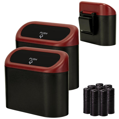 Ginsco 2 Pack Mini Car Trash Can with Lid, Small Car Garbage Can, Cute Leakproof ABS Trash Bin, Cars Accessories for Interior, Garbage Bin for Car, Home, Office with 120pcs Trash Bags Black