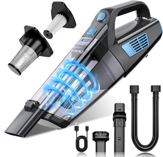 CKIKH Handheld Vacuum Cordless, 15000PA Strong Suction Hand Held Car Vacuum Cleaner Portable with Multi-Nozzles & Washable Filter, Lightweight Rechargeable Vacuum Cleaner for Home, Car, Office, Pets