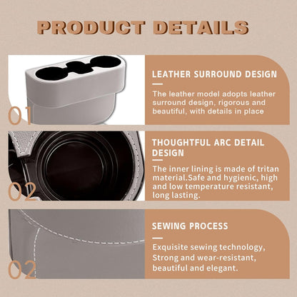 Car Cup Holder, PU Leather Auto Front Seat Organizer, Multifunctional Cup Drink Holders, Gap Filler Storage Box Coin Bucket Console Side Pocket Cell Mobile Phone Holder (Black)