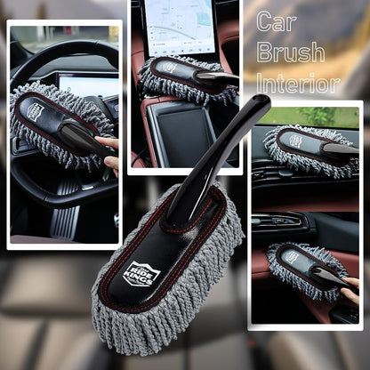 Car Duster Exterior Scratch Free with Extendable Handle, Microfiber Car Cleaning Brush for Dust Removal + Small Detailing Brush for Interior Care
