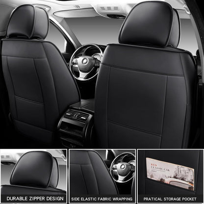 MINGBRON Car Seat Cover Full Set, Leather Car Seat Cover, Waterproof Seat Covers, Car Seat Cushion, Nappa Leather Seat Covers Car Seat Protector Universal Fit Most Cars Black