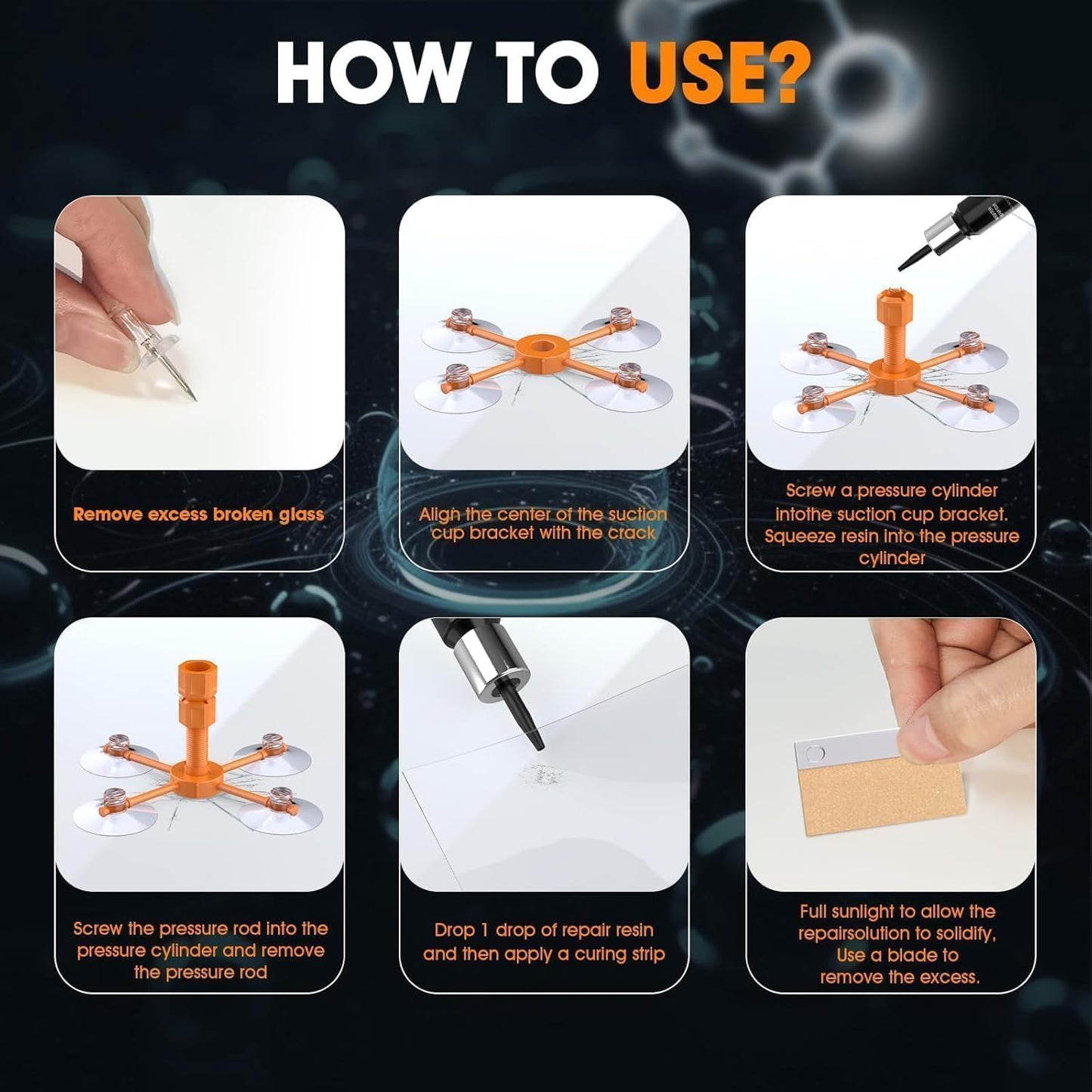 Windshield Chip Repair Kit, Quick-Fix Car Cracked Windshield Repair Kit, Glass Crack Repair Resin with Suction Cup for Fixing Car Chips Scratches Cracks & Bulls Eye,2 Pack