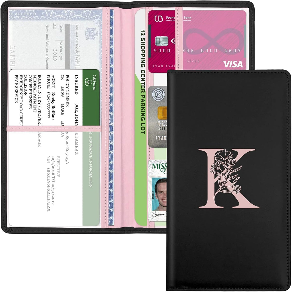Letter Car Registration and Insurance Holder, with Magnetic Closure for License, Cards and Documents,Vehicle Glove Box Car Organizer, Interior Car Accessories for Women Men (M)