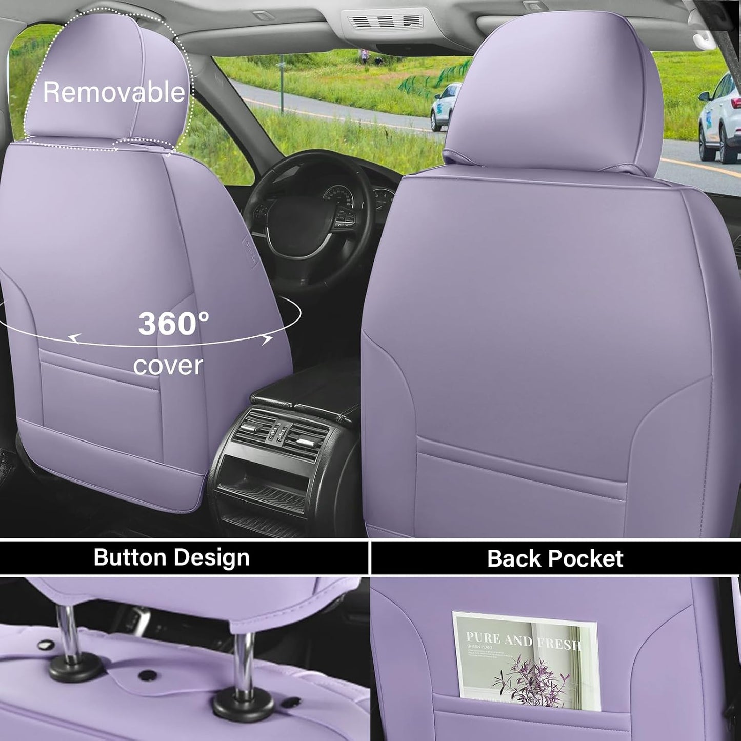 Coverado Seat Covers Full Set, Black Seat Covers for Cars 5 Seats, Car Seat Protector, Waterproof Nappa Leather Car Seat Cushion, Front and Rear Car Seat Cover Fit for Most Sedans SUV Pick-up Truck - Colors A