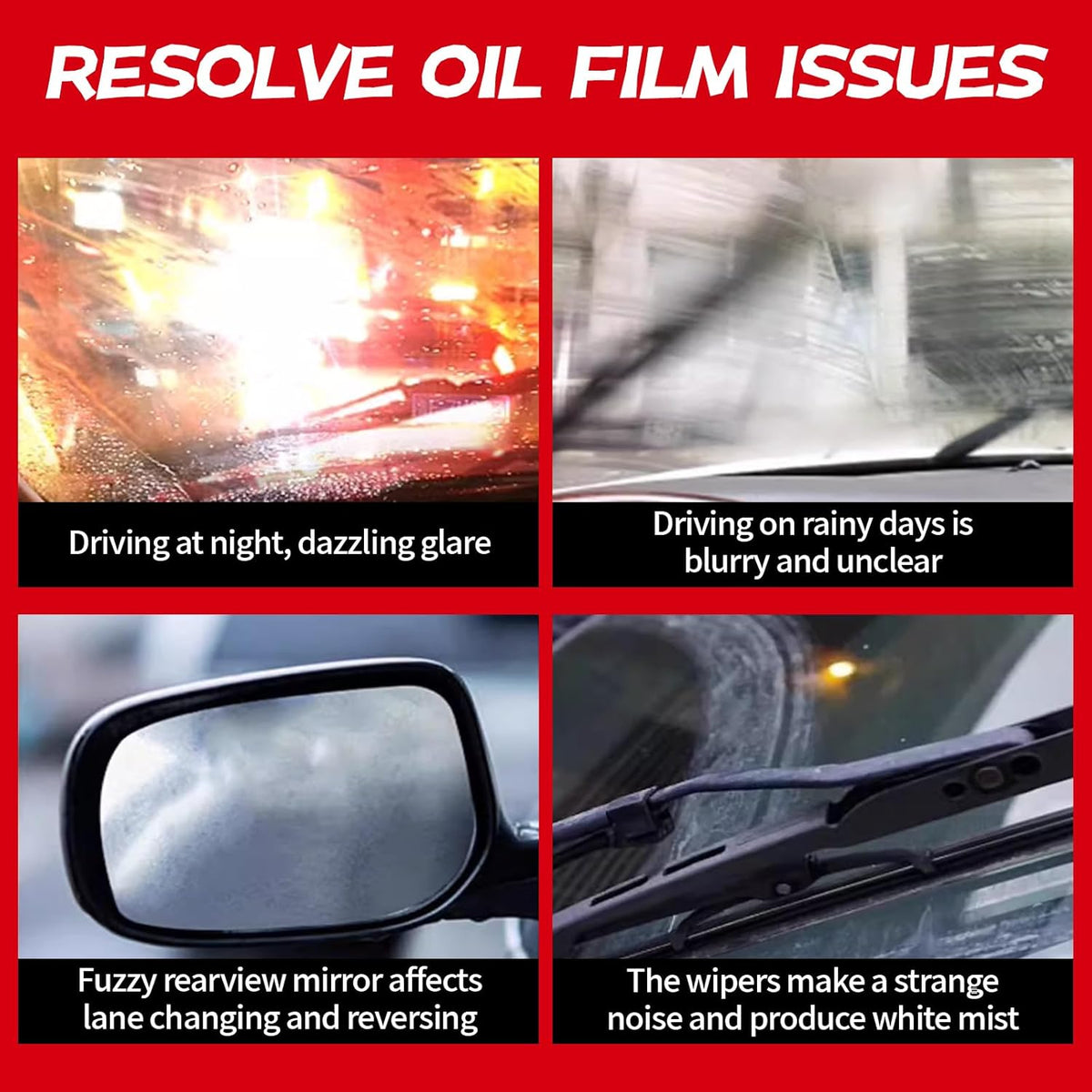 Auto Glass Cleaner & Oil Film Remover - Removes Water Spots, Rain Marks, Anti-Fog Spray for Windshield, Windows, Mirrors. Streak-Free Kit with Sponge, Restores Clarity on Tinted/Home Glass (5.2oz)