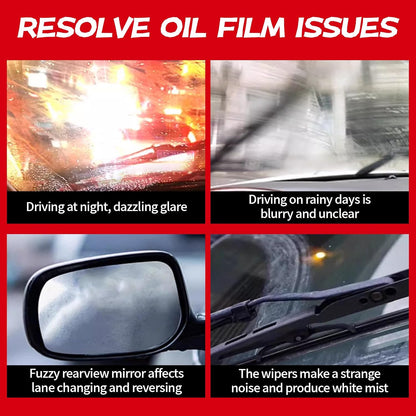 Auto Glass Cleaner & Oil Film Remover - Removes Water Spots, Rain Marks, Anti-Fog Spray for Windshield, Windows, Mirrors. Streak-Free Kit with Sponge, Restores Clarity on Tinted/Home Glass (5.2oz)