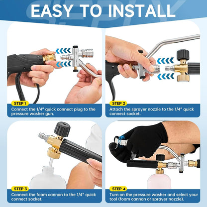 SEPLY Foam Cannon for Pressure Washer Gun Kit with Dual Connector Accessory, Car Wash Foam Gun with 5 Pressure Washer Nozzle Tips 3/8'' Swivel Quick Connector and M22-14mm and M22-15 mm Fitting